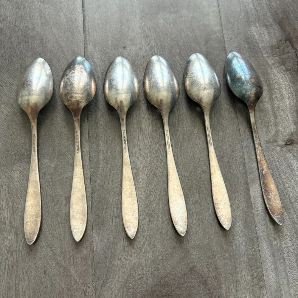 6 Vintage Community Plate Silverplated Teaspoons Monogram Art‎ Deco 6